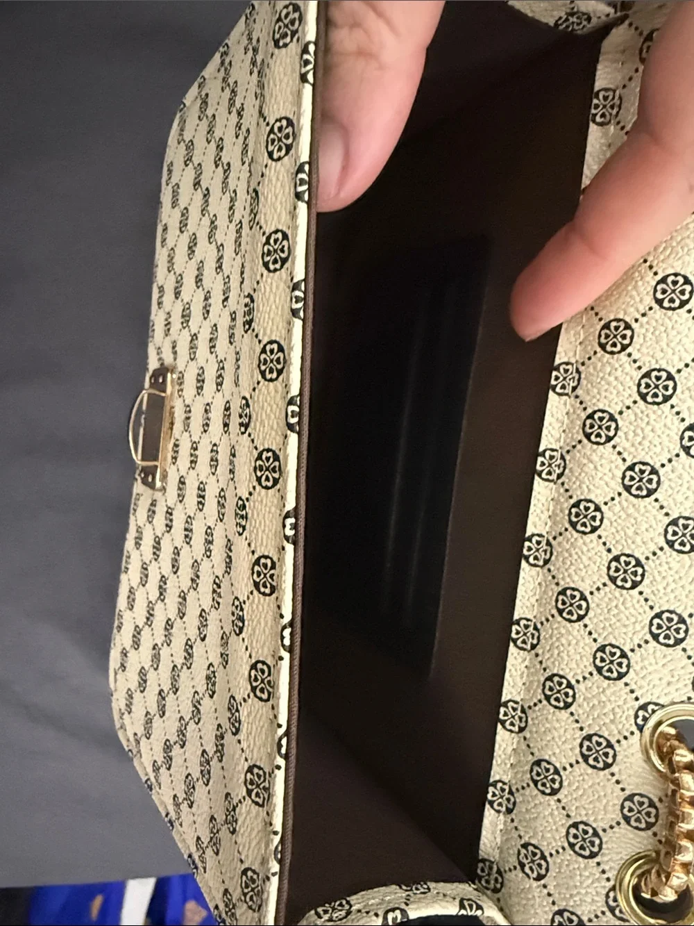 Chain Strap Cream Patterned Shoulder Bag